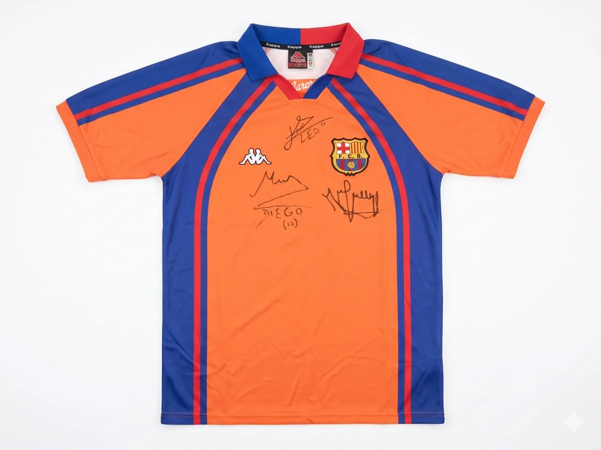 FC Barcelona Jersey Signed by Messi, Maradona & Johan Cruyff